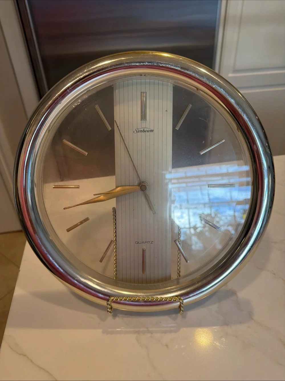 Sunbeam Vintage MCM Gold Wall Clock Battery Operated Transparent